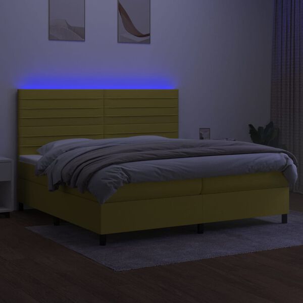 vidaXL Cama box spring c/ colch&atilde;o e LED 200x200 cm tecido verde