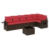 vidaXL Conjunto de sof&aacute; de jardim com 7 pe&ccedil;as e almofadas em rattan sint&eacute;tico marrom