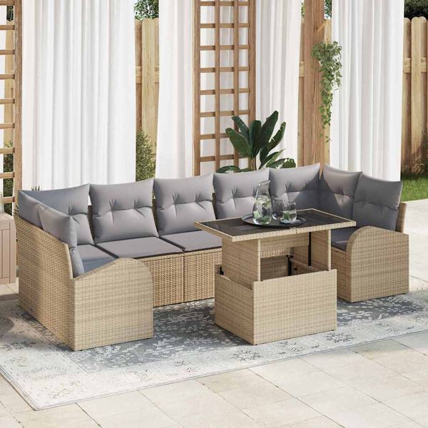 vidaXL Conjunto de Sof&aacute; de Jardim 8 pcs Bege Rattan de Polipropileno