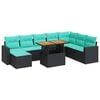vidaXL 9 pcs conjunto de sof&aacute;s p/ jardim c/ almofad&otilde;es vime PE preto
