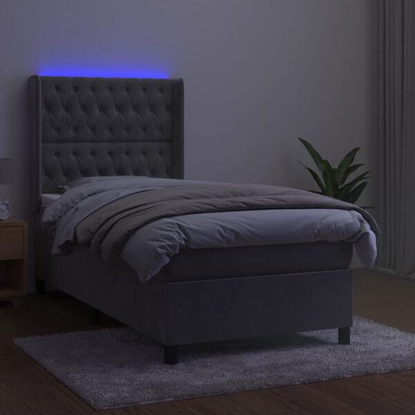 vidaXL Cama box spring c/ colch&atilde;o/LED 80x200 cm veludo cinzento-claro