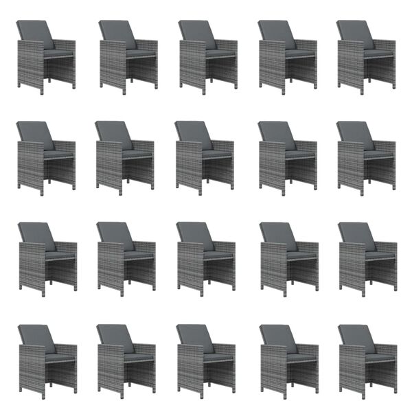 vidaXL 21 pcs conjunto jantar p/ jardim c/ almofad&otilde;es vime PE cinzento