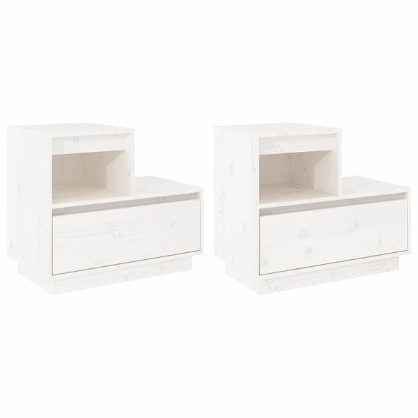 vidaXL Mesas de cabeceira 2 pcs 60x34x51 cm pinho maciço branco