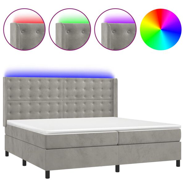 vidaXL Cama box spring c/ colch&atilde;o/LED 200x200 cm veludo cinzento-claro