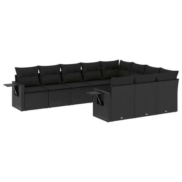 vidaXL 10 pcs conjunto sof&aacute;s de jardim c/ almofad&otilde;es vime PE preto