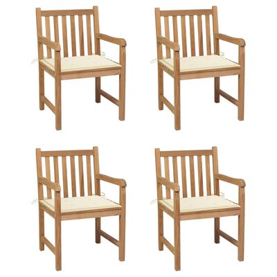 vidaXL Cadeiras de jardim c/ almofadões cor creme 4 pcs teca maciça