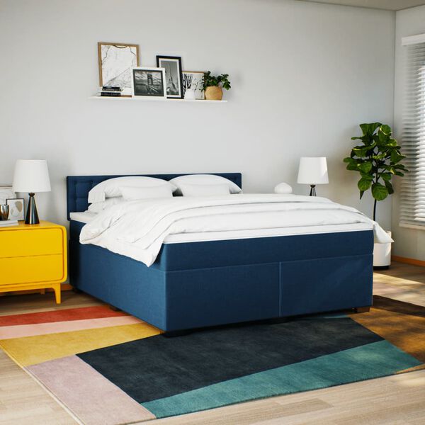 vidaXL Cama com molas/colch&atilde;o 180x200 cm tecido azul