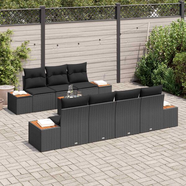 vidaXL Conjunto de Sof&aacute; de Jardim 8 pcs Preto Rattan Sint&eacute;tico