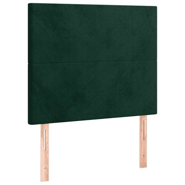 vidaXL Cabeceira de cama c/ LED veludo 100x5x118/128 cm verde-escuro