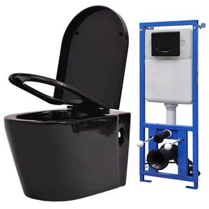 vidaXL Sanita de pendurar na parede com cisterna oculta cer&acirc;mica preto