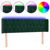 vidaXL Cabeceira cama c/ luzes LED veludo 147x16x78/88 cm verde-escuro