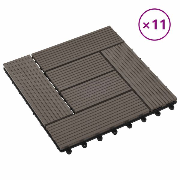 vidaXL Telha de Deck 11 pcs Marrom Escuro 30 x 30 cm WPC