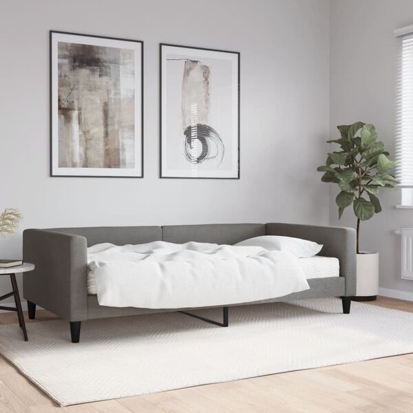 vidaXL Sofá-cama com colchão 100x200 cm tecido cinzento-escuro