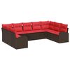 vidaXL Conjunto de Sof&aacute; de Jardim 9 unid. Marrom e Vermelho vime PE