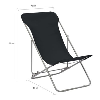 vidaXL Cadeiras de praia dobráveis 2 pcs aço e tecido oxford preto