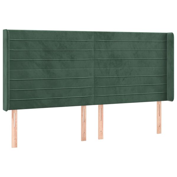 vidaXL Cabeceira de cama c/ LED veludo 183x16x118/128 cm verde-escuro