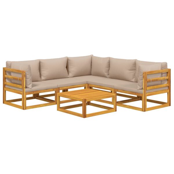 vidaXL 6pcs conj. lounge jardim madeira c/almofad&otilde;es cinza-acastanhado