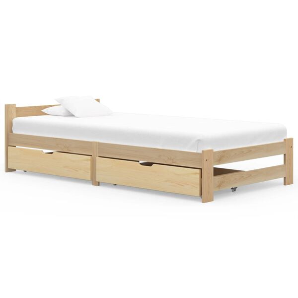 vidaXL Estrutura de cama com 2 gavetas 90x200 cm pinho maci&ccedil;o