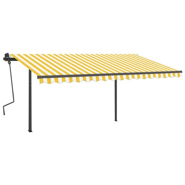 vidaXL Toldo autom. LED e sensor de vento 4,5x3 m amarelo e branco