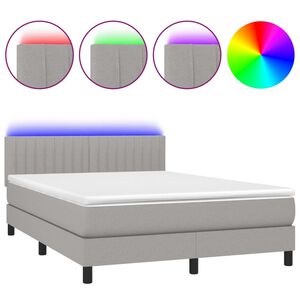 vidaXL Cama box spring c/ colch&atilde;o e LED 140x190 cm tecido cinza-claro