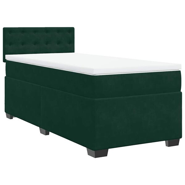 vidaXL Cama com molas/colch&atilde;o 100x200 cm veludo verde-escuro