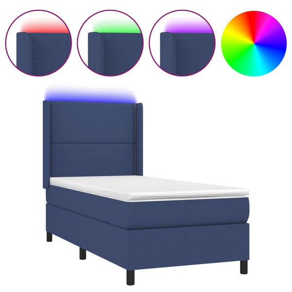 vidaXL Cama box spring c/ colch&atilde;o e LED 80x200 cm tecido azul