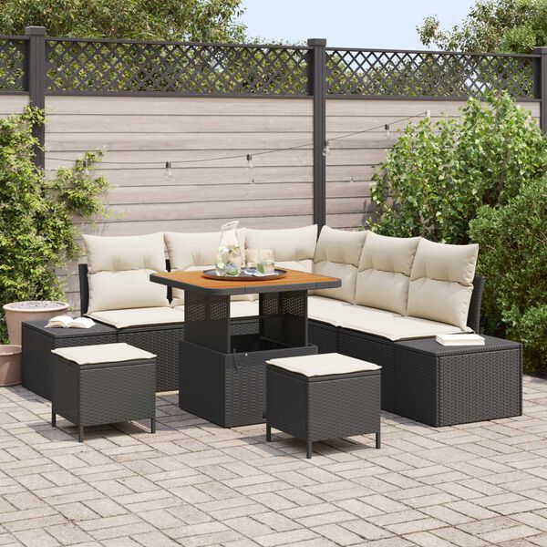 vidaXL Conjunto de Sof&aacute; de Jardim 8 pcs Preto Rattan Sint&eacute;tico