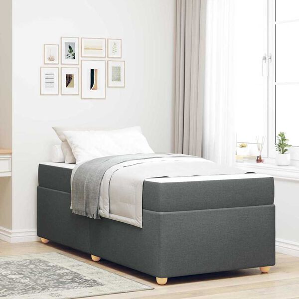 vidaXL Estrutura da Cama com colch&atilde;o Cinza Escuro 90 x 190 cm tecido