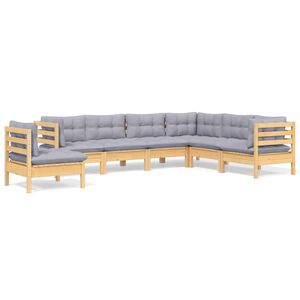 vidaXL 7 pcs conjunto lounge de jardim + almofad&otilde;es cinza pinho maci&ccedil;o