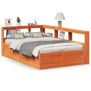 vidaXL Cama c/ estante sem colch&atilde;o 120x190cm pinho maci&ccedil;o castanho-mel
