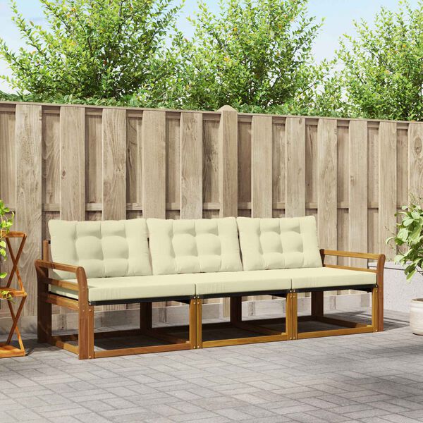 vidaXL Conjunto de Sof&aacute;s para Exterior 3 pcs Natural e Creme