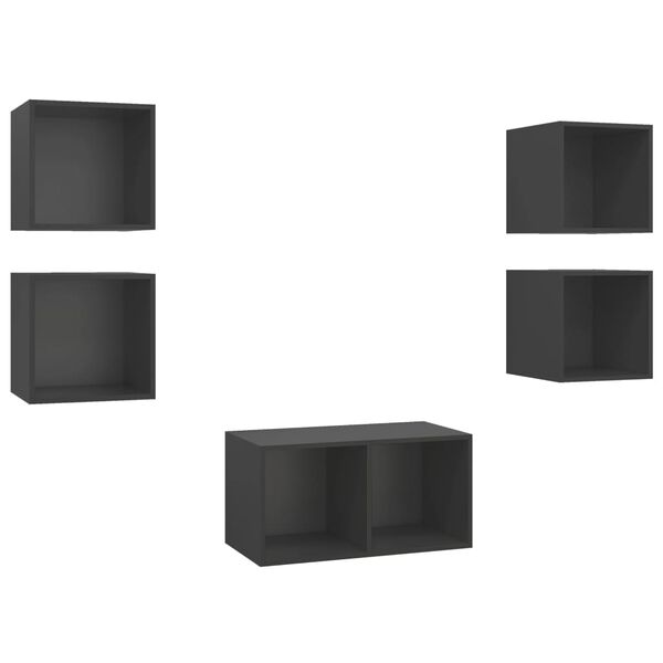 vidaXL 5 pcs conjunto de m&oacute;veis de TV contraplacado cinzento