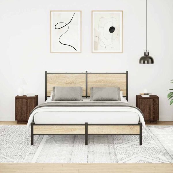 vidaXL Mesas cabeceira c/ luzes LED 2 pcs 38x34x50cm carvalho castanho