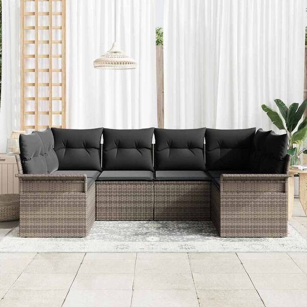 vidaXL Conjunto de Sof&aacute; de Jardim 6 pcs Cinzeto Rattan Sint&eacute;tico