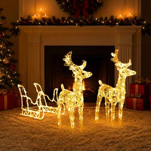 vidaXL Decora&ccedil;&atilde;o de Natal renas/tren&oacute; 160 luzes LED 130 cm acr&iacute;lico