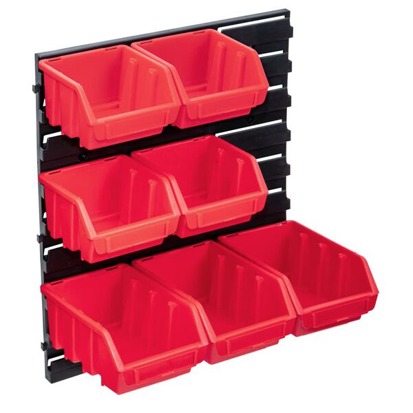 vidaXL 8 pcs kit caixas arruma&ccedil;&atilde;o c/ painel parede vermelho e preto