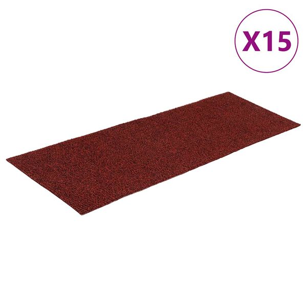 vidaXL Tapetes de escada autoadesivos 15 peças 60x25 cm vermelho bordô retangular