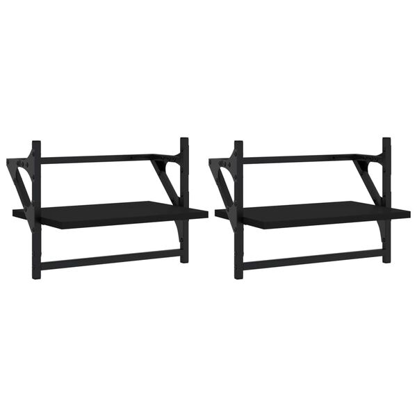 vidaXL Prateleiras de parede com barras 2 pcs 40x25x30 cm preto