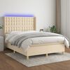 vidaXL Cama box spring c/ colch&atilde;o e LED 140x190 cm tecido cor creme