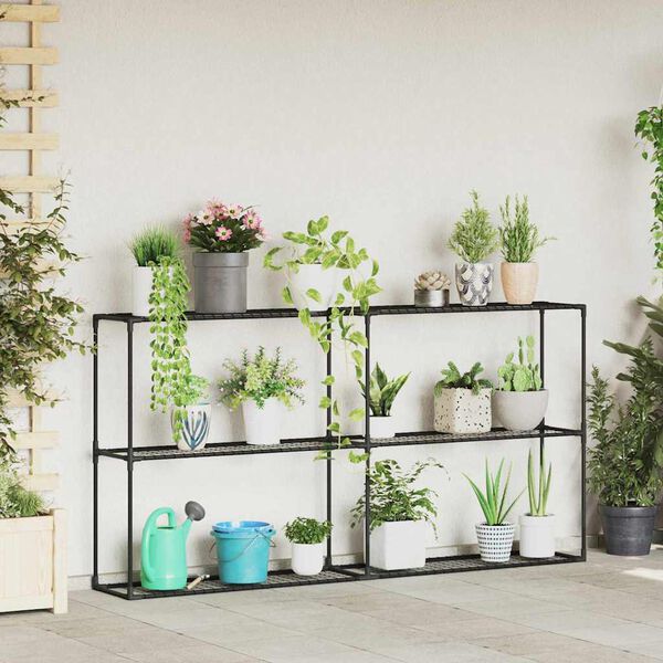 vidaXL Suporte para Plantas de 3 Andares Preto 200 x 32 x 104 cm A&ccedil;o