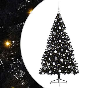 vidaXL &Aacute;rvore de Natal Artificial Pr&eacute;-iluminada Preto 180 cm PVC