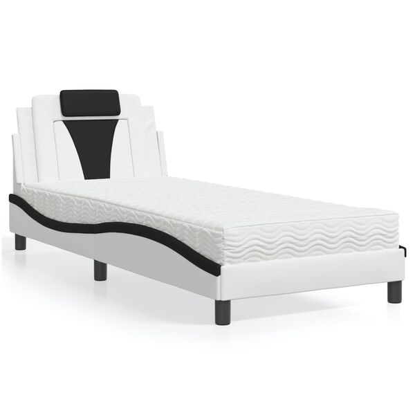 vidaXL Cama Viana com colch&atilde;o 80x200 cm couro artificial branco e preto