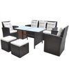 vidaXL 6 pcs conjunto jantar exterior com almofad&otilde;es vime PE castanho