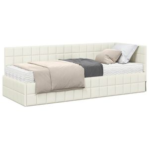 vidaXL Estrutura de Cama de Canto com Colch&atilde;o 2 pcs Creme Veludo