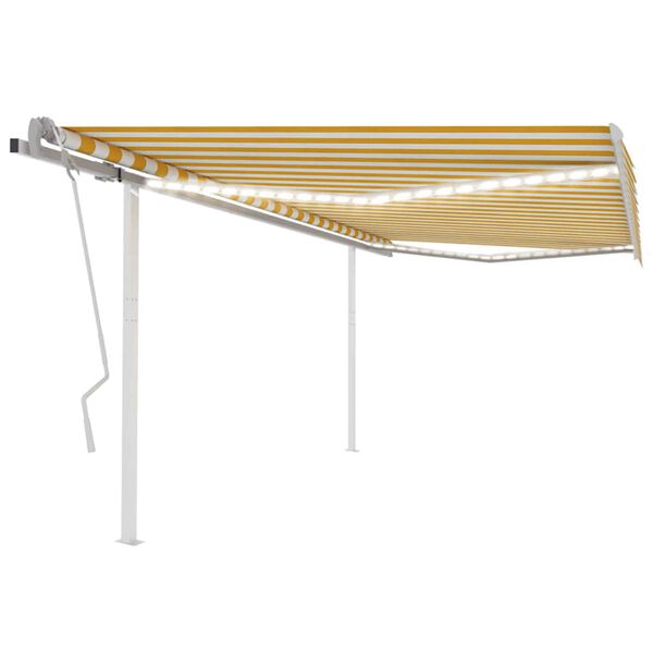 vidaXL Toldo retrátil manual com luzes LED 4x3 m amarelo e branco