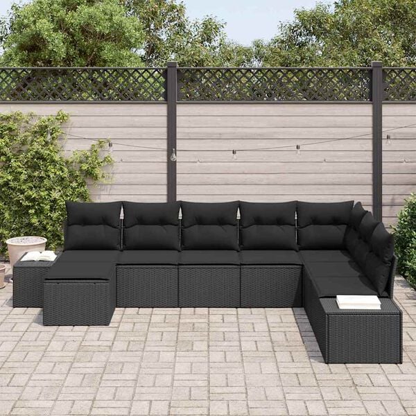 vidaXL Conjunto de Sof&aacute; de Jardim com almofada 8 pcs Preto vime PE