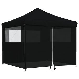 vidaXL Tenda p/ festas pop-up dobr&aacute;vel com 4 paredes laterais preto