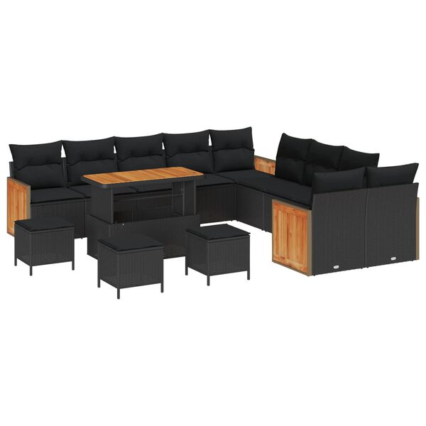 vidaXL Conjunto de Sofá de Jardim com almofada 14 pcs Preto