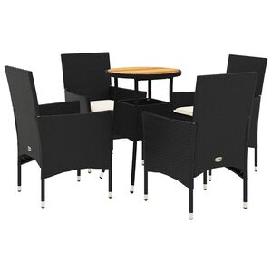 vidaXL 5 pcs conjunto jantar jardim c/ almofad&otilde;es vime PE/ac&aacute;cia preto
