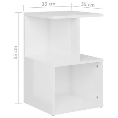 vidaXL Mesa de cabeceira 35x35x55 cm contraplacado branco brilhante